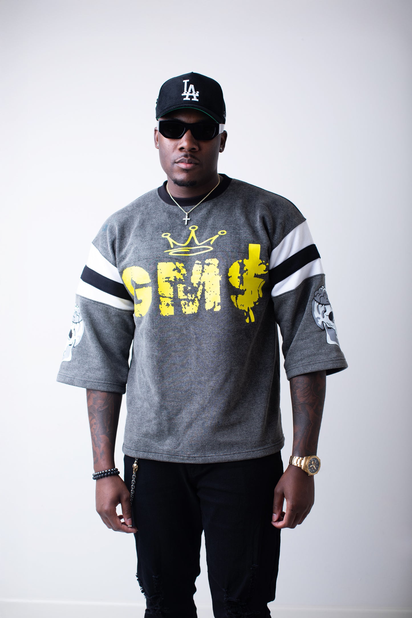 Black GM$ Oversized Quarter Sleeve Tee