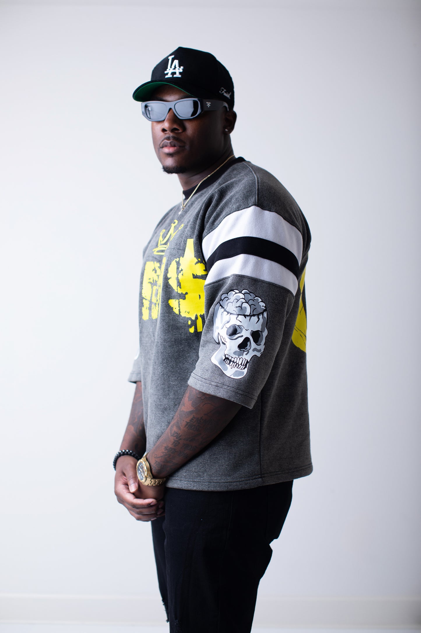 Black GM$ Oversized Quarter Sleeve Tee