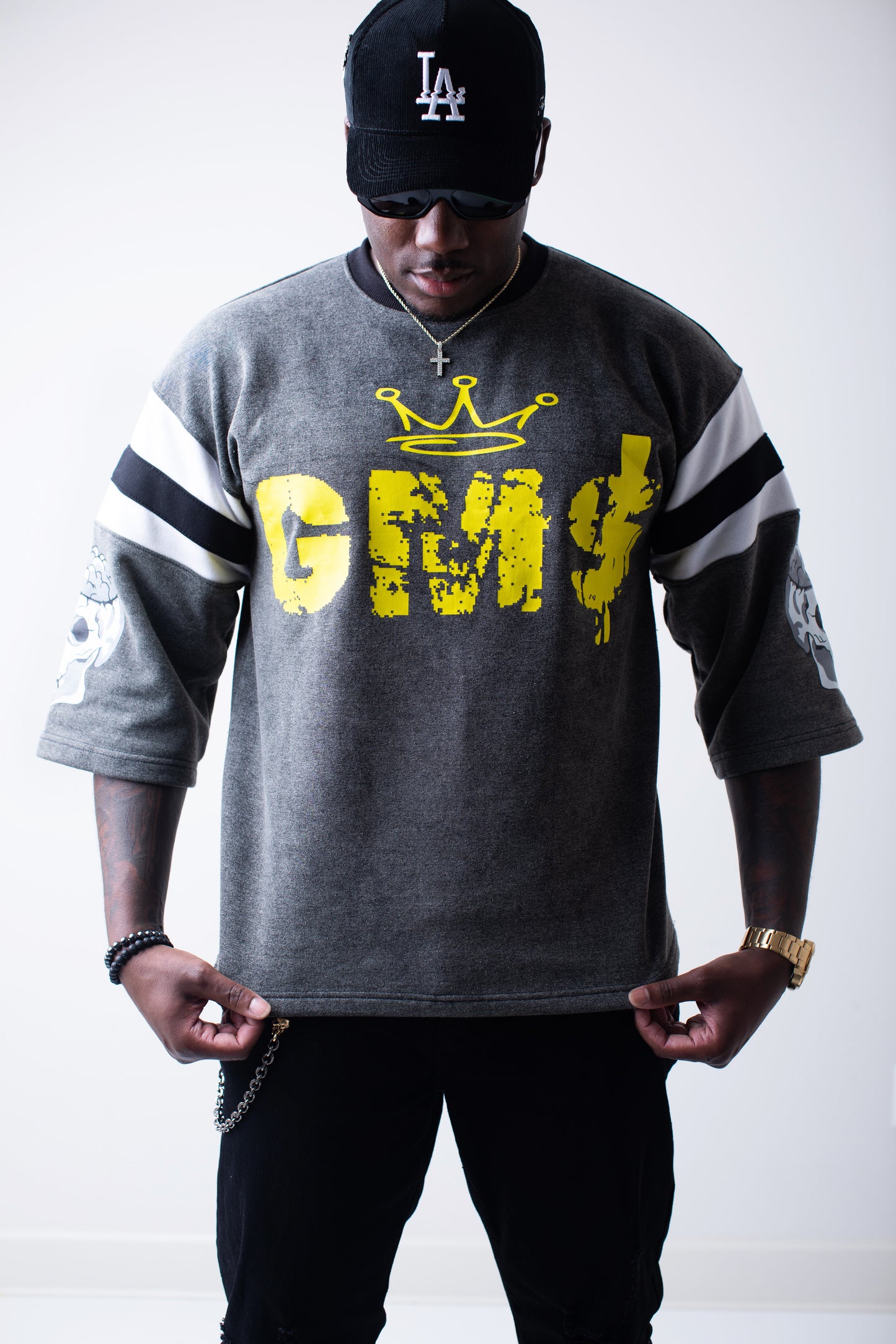 Black GM$ Oversized Quarter Sleeve Tee